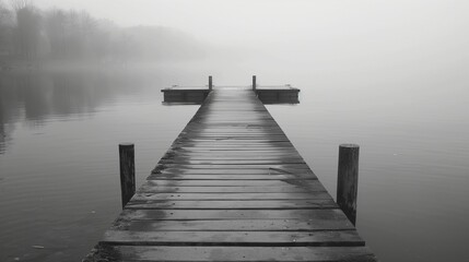 Obraz premium An empty pier extending into a serene lake.