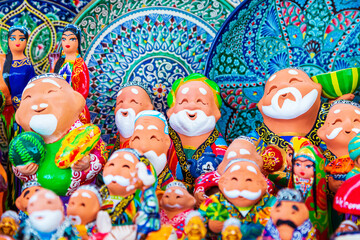 Funny souvenirs - figures of people at the Siab market.