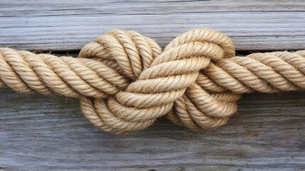 Fototapeta premium A close-up of a knotted rope against a wooden surface.