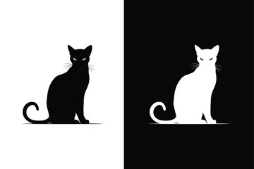 Cat silhouette vector. Cat vector solid icon silhouette illustration black white background.