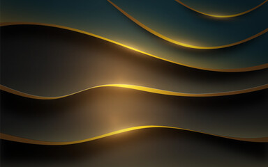 Fototapeta premium Abstract 3D blue and black overlapping waves with golden lines. Luxury style background design vector