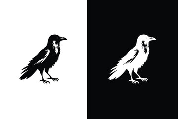 Crow black white silhouette vector illustration. Crow silhouette