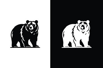vector bear silhouette. Bear icon vector illustration black white background.