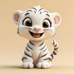 "Cute White Tiger Cub Cartoon - Adorable Smiling Character Illustration AI Generative"