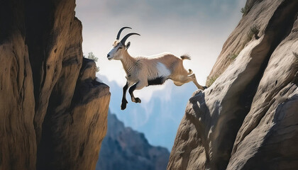 Mountain goat habitat, agile and powerful movements in the mountains, energetic and enthusiastic rhythms