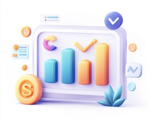 Colorful 3D graph illustrating financial growth and data analysis concepts with modern design elements.