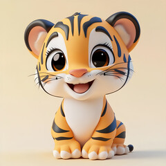 "Cute Tiger Cub Cartoon - Adorable Smiling Character Illustration AI Generative"