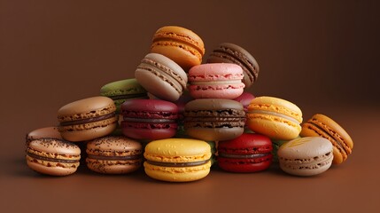Artistic arrangement of delicious macarons in various flavors and hues