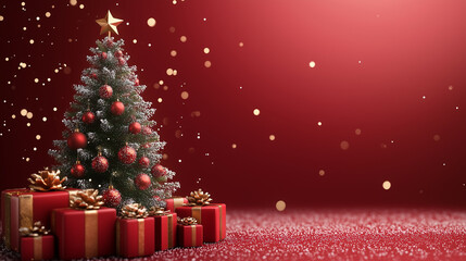 Wallpaper for christmas with red background and christmas decor