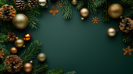 Wallpaper for christmas with green background and christmas decoration