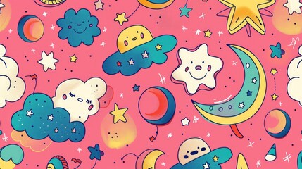 Naklejka premium Cute Night Sky Pattern