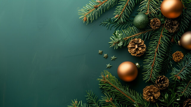 Wallpaper for christmas with green background and christmas decoration