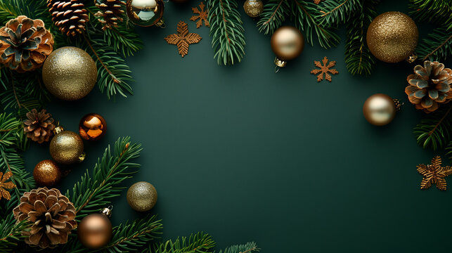 Wallpaper for christmas with green background and christmas decoration