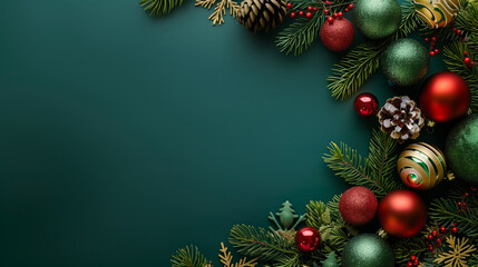 Wallpaper for christmas with green background and christmas decoration