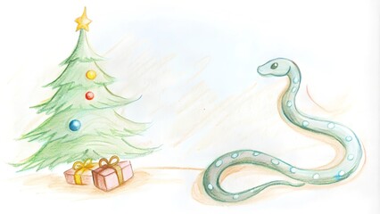 Fototapeta premium An Enchanting and Whimsical Christmas Tree Adorned with a Mysterious and Charming Snake