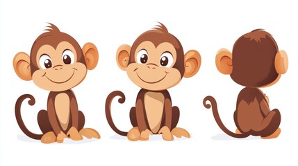 Obraz premium cute cartoon monkeys illustration isolated on white background
