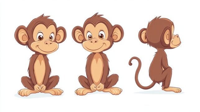 cute cartoon monkeys illustration isolated on white background