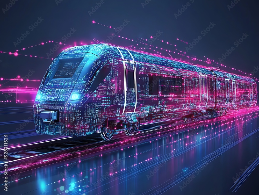 Aufkleber futuristic train with digital code.