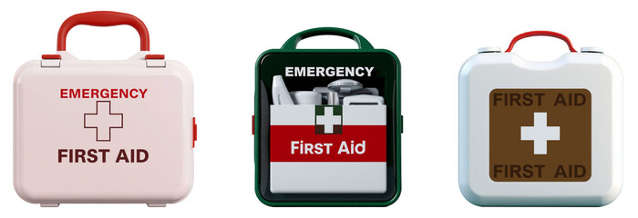 set of emergency first aid isolated on transparent background.generative AI