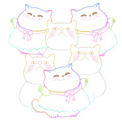 Doodles Illustrations colorful line drawings of cats and friends, fun and happy.