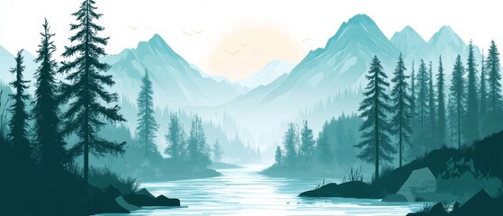 Tranquil Peaks. Serene Mountain Landscape Design