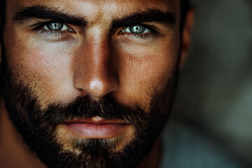 Obraz premium Close-up portrait of handsome bearded man looking directly at the camera