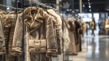 Obraz premium Luxury Fur Coat Displayed in a Retail Store