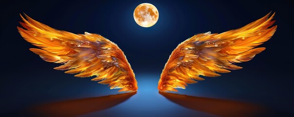 A pair of golden, glowing wings with a glowing orb above them. This image is perfect for religious, spiritual, or fantasy themed designs.