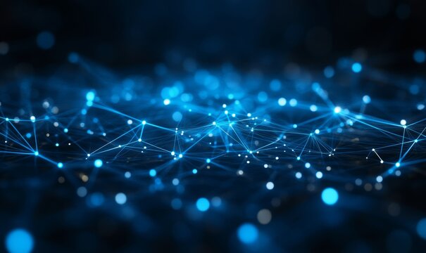 Abstract Network Connections with Blue-Toned Dots and Lines, Generative AI