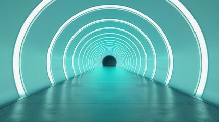 Naklejka premium Futuristic tunnel with glowing blue lights, creating a serene and modern atmosphere for your creative projects.
