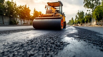 Road Construction with a Roller Machine