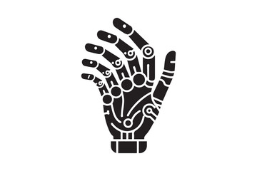 Computer Numerical Control Black Line & Fill Vector Icon. Robotic hand vector silhouette