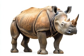 Obraz premium A Single Great Indian Rhinoceros Standing on a White Background