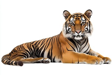 Fototapeta premium A Tiger Lying Down and Looking Directly at the Camera