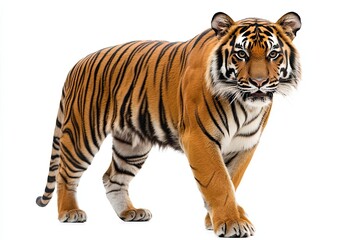 Obraz premium A Close-up of a Tiger Walking on a White Background