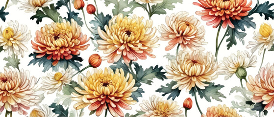 Chrysanthemum flower pattern background in watercolor4