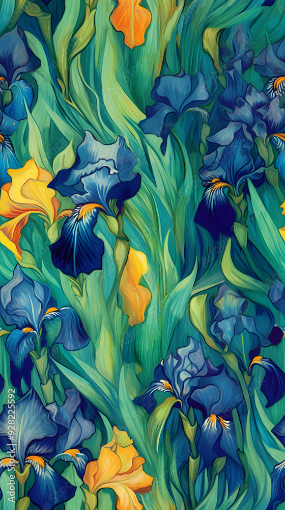 Wall mural Wallpaper seamless pattern of Iris flowers	