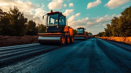 Construction Equipment on New Asphalt Road