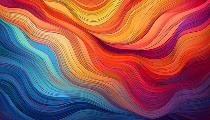 Abstract vibrant colorful wavy line pattern on a black background, creating a dynamic and energetic visual effect with flowing curves and contrasting hues