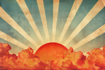 Grunge background with space for text or image. old paper texture, Euro-Banknote, A geometric sunrise with rays made of straight and angled lines