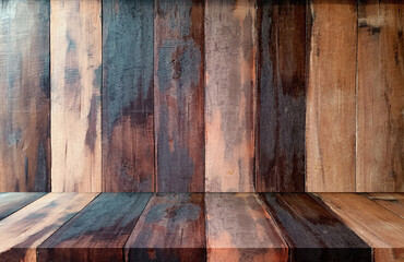 perspective wooden board over hard wood