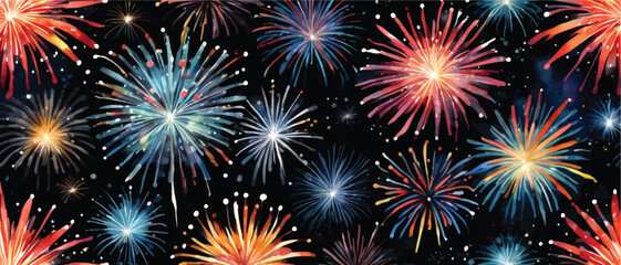 Fireworks in night sky pattern background watercolor style1