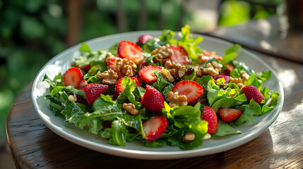 Fresh Strawberry and Walnut Salad with a Sweet and Savory Dressing: A Delicious and Healthy Lunch or Dinner Option