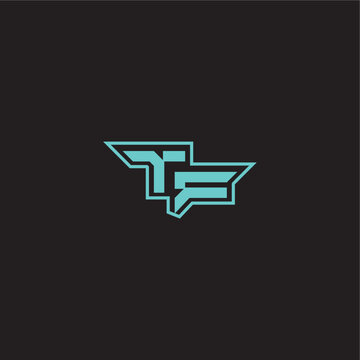 dynamic gaming monogram logo sporty and bold concept TF blue esport letter
