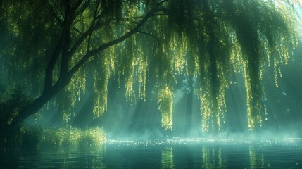 Magical Forest, Wetland Trees, Misty Waterfall