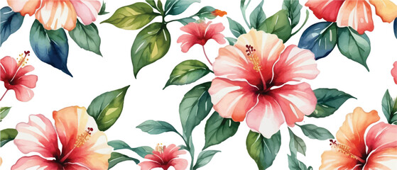 Hibiscus flower pattern background watercolor style2