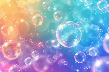 Colored water bubbles  light, abstract background, illustration of embryonic stem cells, cellular therapy, A bunch of colorful bubbles floating in the air