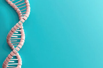 Stylized DNA double helix, showcasing genetic structure, biochemistry representation, genetic research theme, vibrant turquoise background enhances scientific focus.