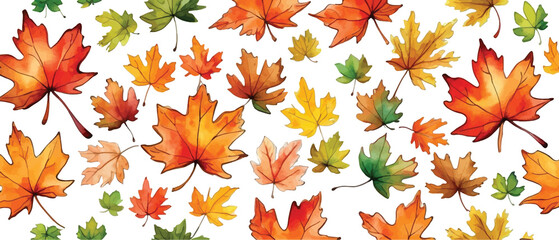 Maple leaves pattern background watercolor style1
