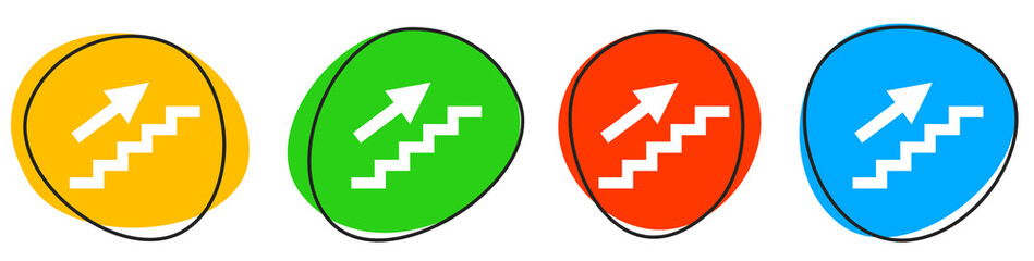 4 bunte Icons: Treppe hoch - Button Banner